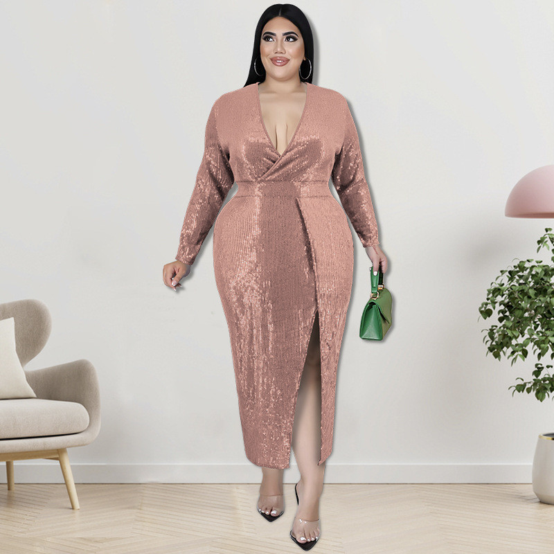 Plus Size Dress fall women clothing wholesale Velvet Bottom embroidered sequined dress