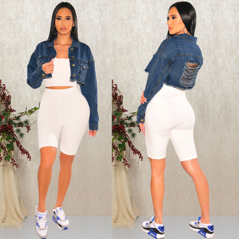 Fashion short hole fall winter denim jacket