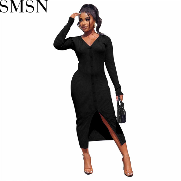 Plus Size Dress Amazon new autumn and winter thread slit slim fit sexy dress