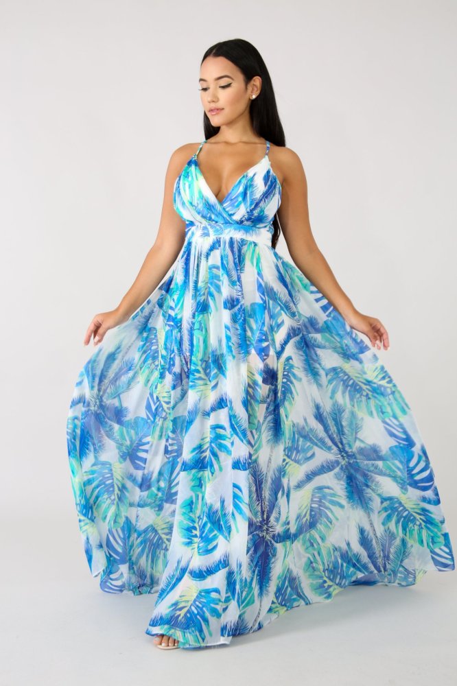 Plus Size Dress Amazon Ebay popular European and American deep V neck backless chiffon dress