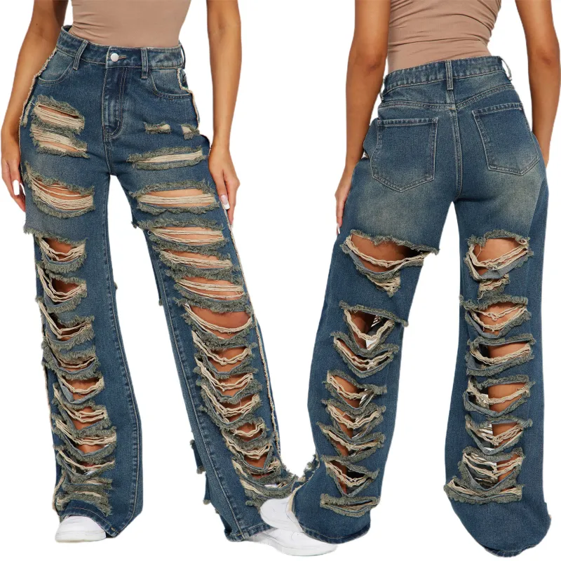Sexy Oversized Micro Stretch Perforated Micro Flare Jeans