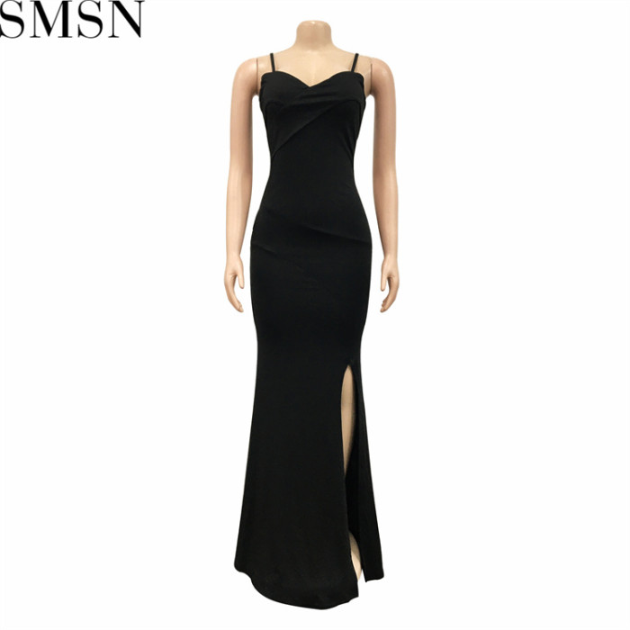 Plus Size Dress European and American fashion women wear suspender pleated wrapped chest solid color dress