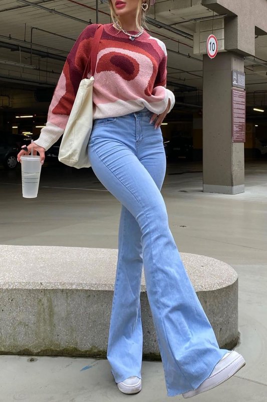 Denim high waist leg flared trousers
