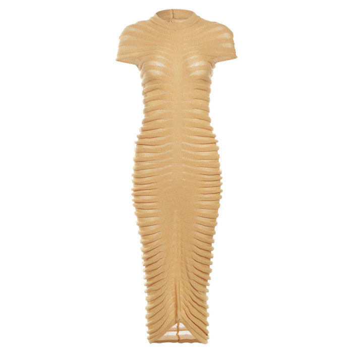 Short-Sleeved Round Neck Slim Fit Buttocks Elegant Design Sense Dress For Women