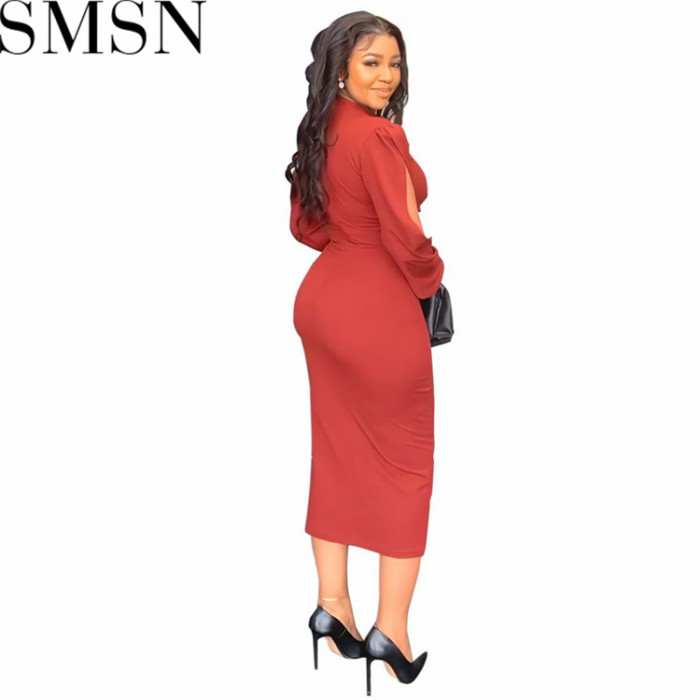 Plus Size Dress Fashion round Neck Long Sleeve Slim Party Dress Women