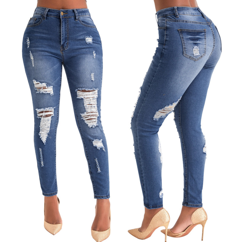 Fashionable slim and versatile stretch jeans Slim-fit pants with holes