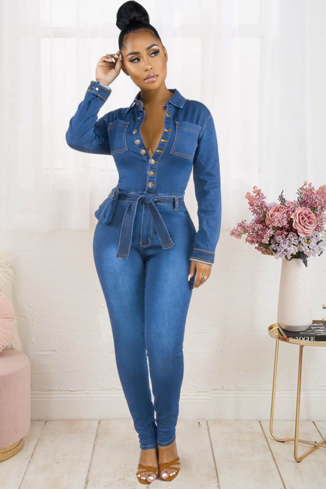 Fashion casual sexy denim Jumpsuit