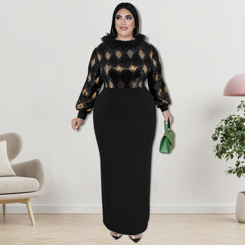 Plus Size Dress wholesale supply long sleeve front beaded dress