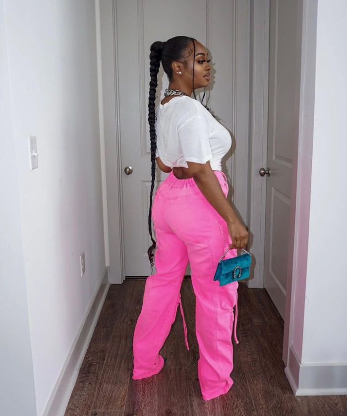 Fashion denim retro casual three-dimensional pocket pants