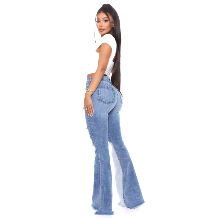 Sexy fashion stitched jeans with holes