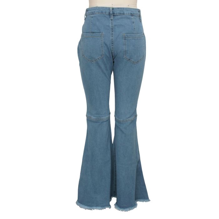 Fashion high waist elastic denim flared pants