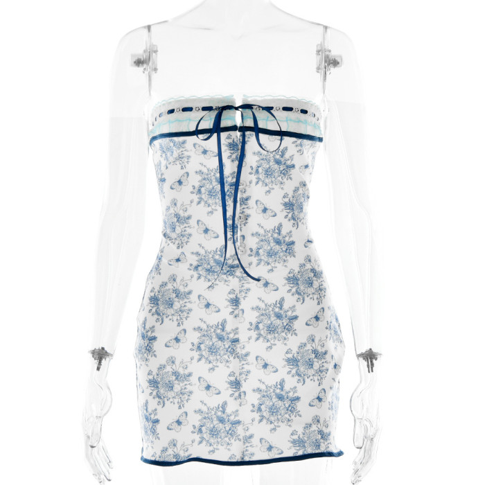 Open Back Strapping Bra Lace Wrap Hip Dress