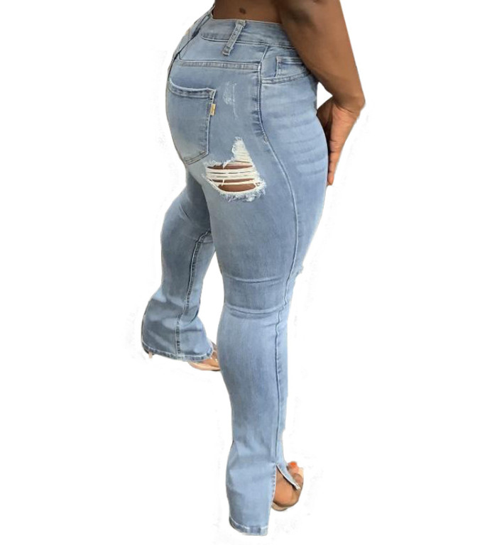 Ripped elastic split jeans