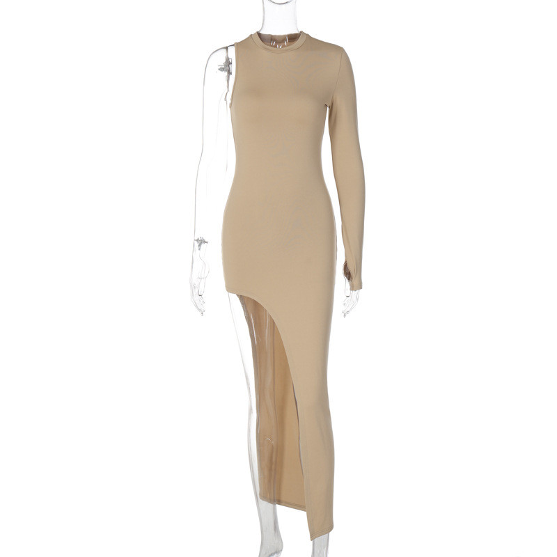 Sexy Split Round Neck One Shoulder Long Sleeve Dress