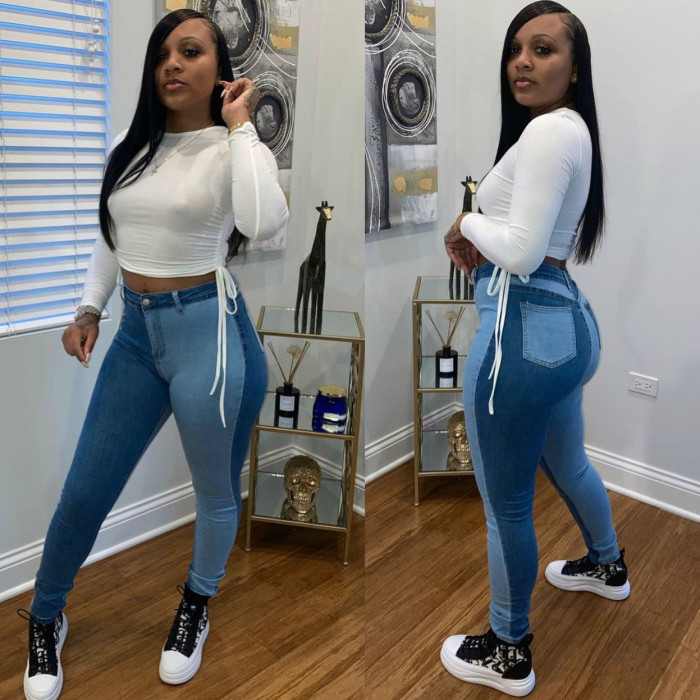 Fashion color matching jeans