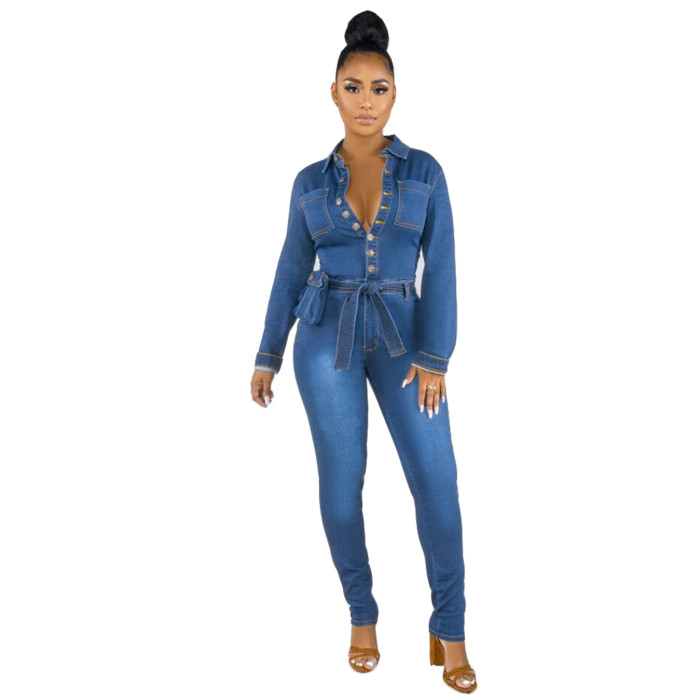 Fashion casual sexy denim Jumpsuit