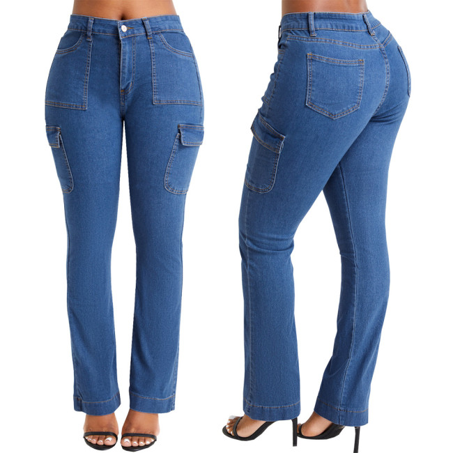 Fashion Pocket High Waist Elastic Slim Fit Jeans
