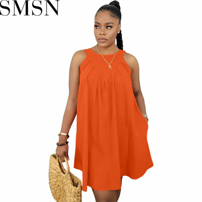 Plus Size Dress wholesale summer new solid color sleeveless cotton with pocket loose dress