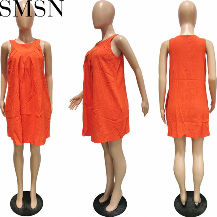 Plus Size Dress wholesale summer new solid color sleeveless cotton with pocket loose dress