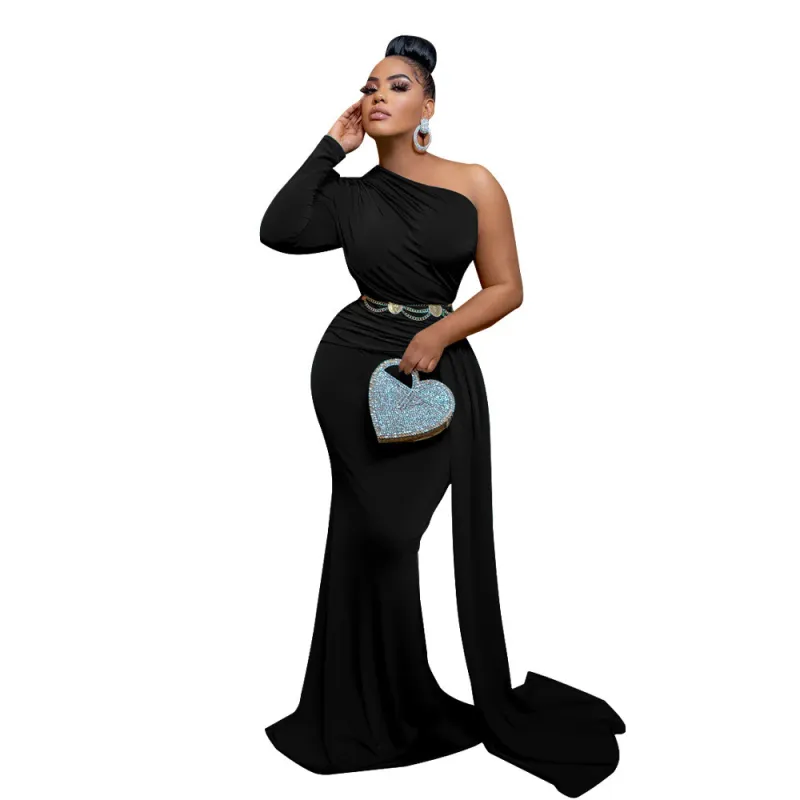 Plus Size Dress fashion women wear popular formal dress diagonal collar patch dress