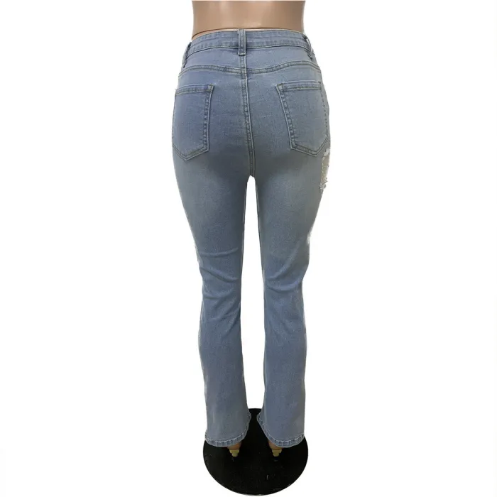 Ripped elastic split jeans