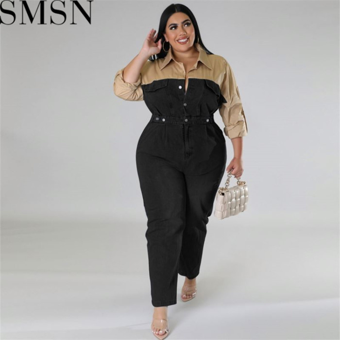 Plus Size Dress European and American wholesale supply denim contrast color dress