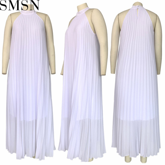 Casual Dress large size fashion pleated loose temperament sleeveless dress for women