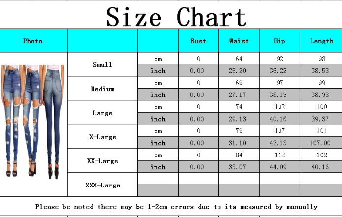 Fashion high waist denim tight pants with holes