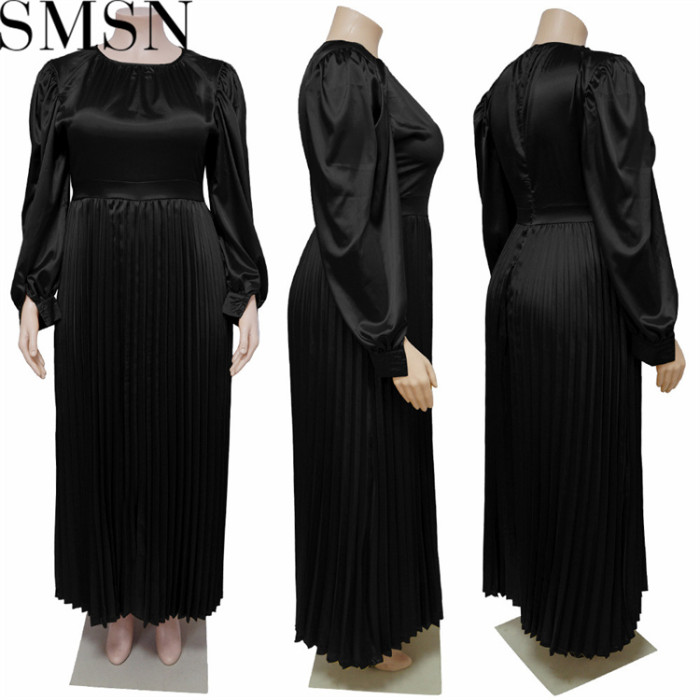 Plus Size Dress Amazon autumn and winter popular pleated round neck long dress long sleeve