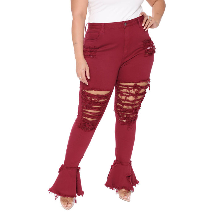 Fashion hole stitching micro flared pants