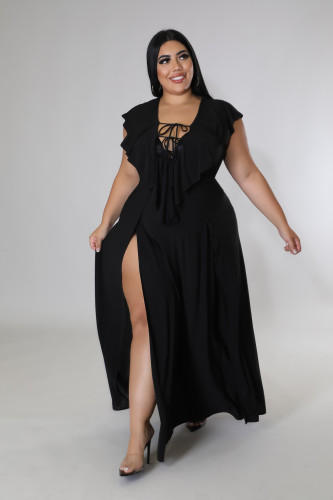 Casual Dress Amazon fashion pure color ruffles plus size dress