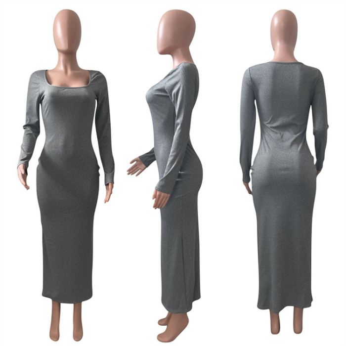 Women Clothing Dress sexy dress Women U-neck ribbed dress