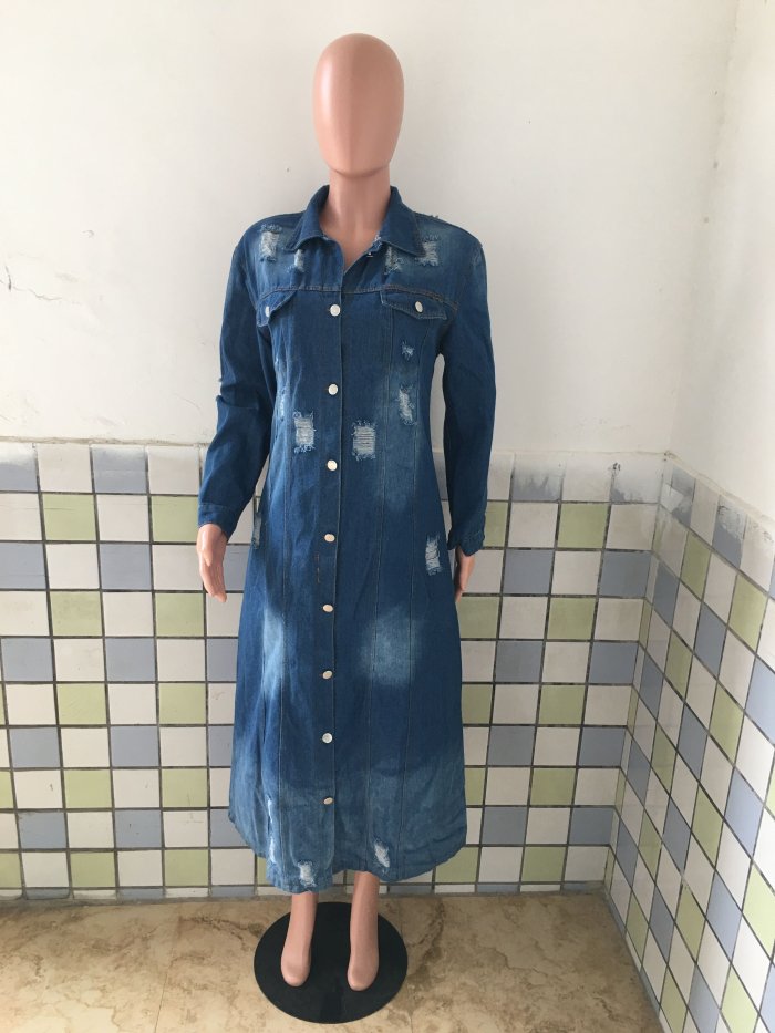 New denim long Cape hole dress