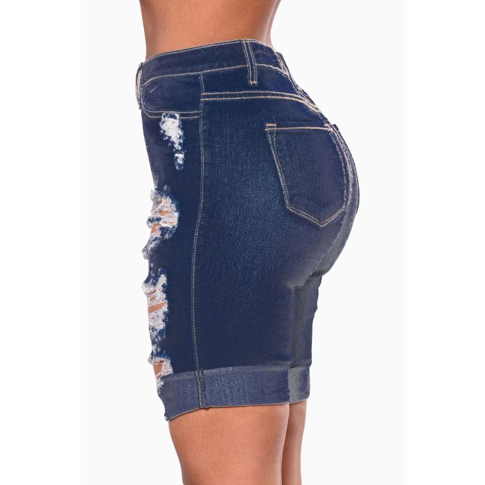 Fashionable water wash hole high waist jeans