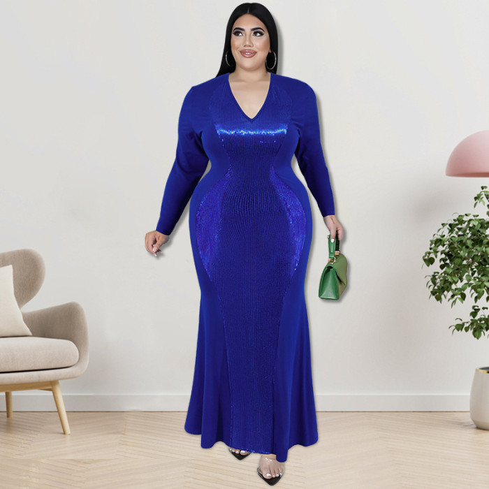 Plus Size Dress Wholesale Supply Long Sleeve Beaded Dress