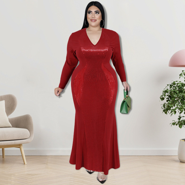 Plus Size Dress Wholesale Supply Long Sleeve Beaded Dress