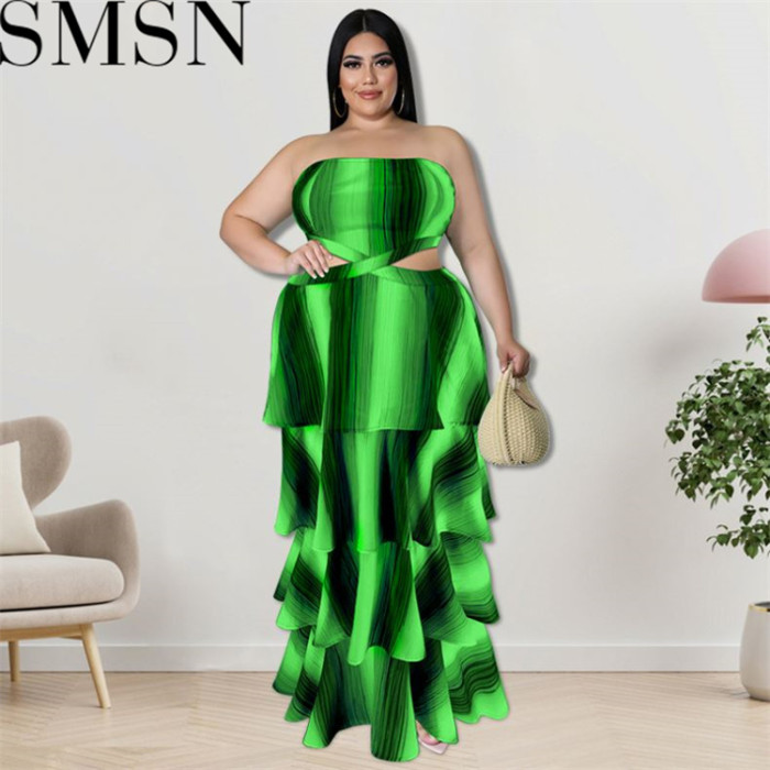 Plus Size Dress Wholesale Tube Top Vertical Bar Large Swing Dress