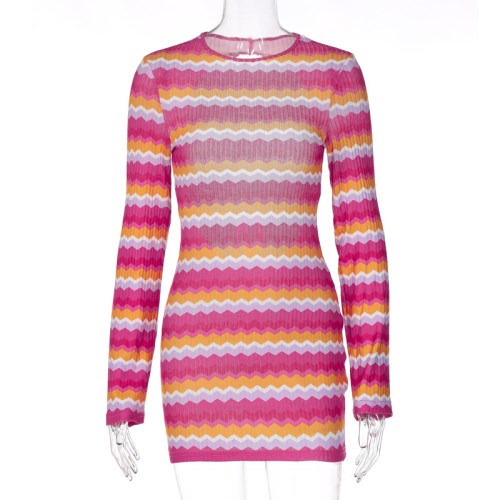 Lace Up Hollowed Out Candy Colored Long Sleeved Dress