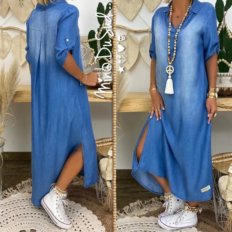 Washed denim loose dress