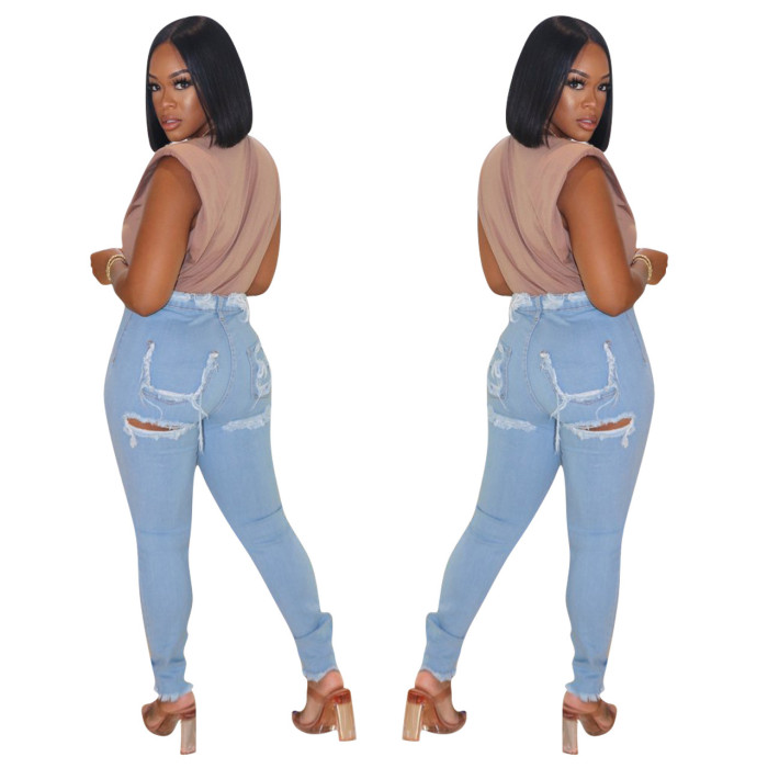 Casual fashion washed torn jeans