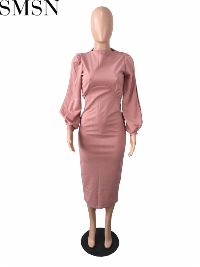 Plus Size Dress Fashion round Neck Long Sleeve Slim Party Dress Women