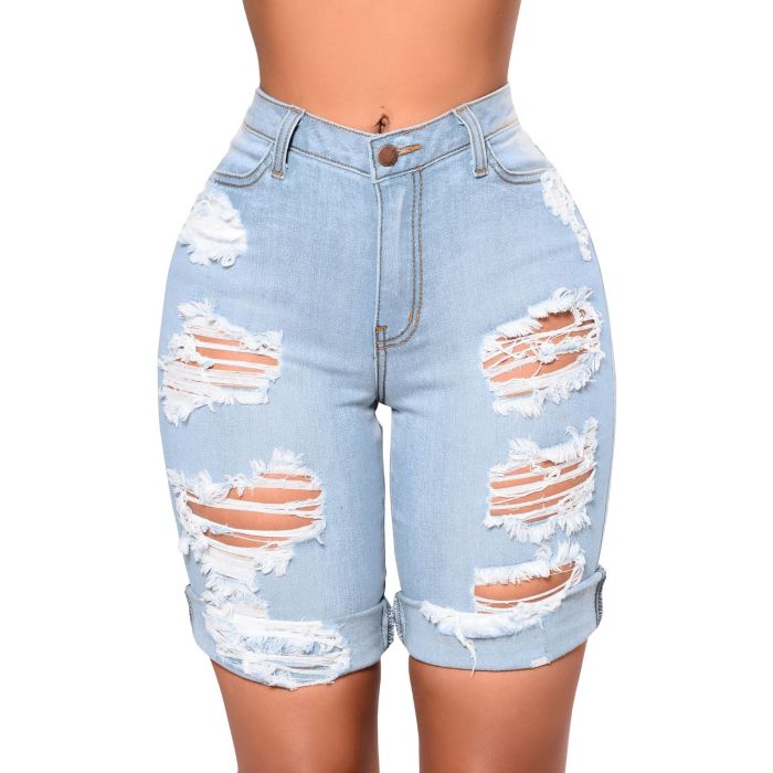 Fashionable water wash hole high waist jeans