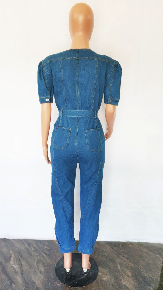 Fashion loose jeans short sleeve Jumpsuit