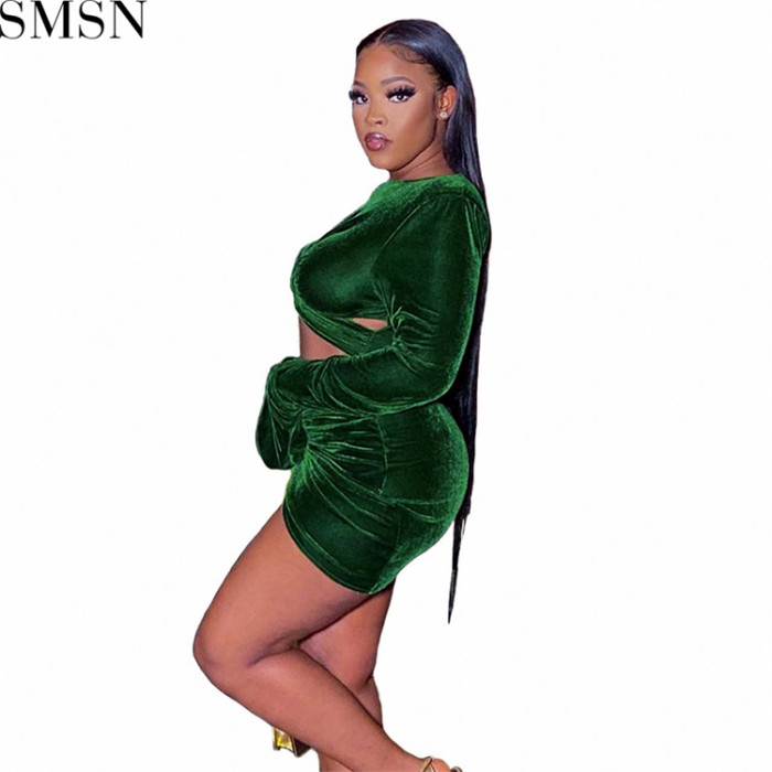 Plus Size Dress Amazon new product autumn and winter round neck hollow bell sleeve sexy irregular dress