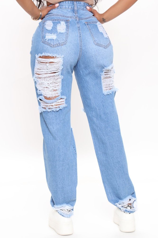 Casual loose High Waist Wide Leg Jeans with holes