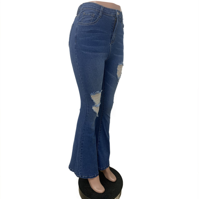 Perforated denim flared pants