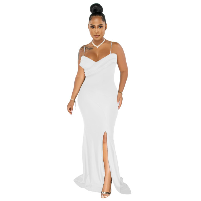 Plus Size Dress European and American fashion women wear suspender pleated wrapped chest solid color dress