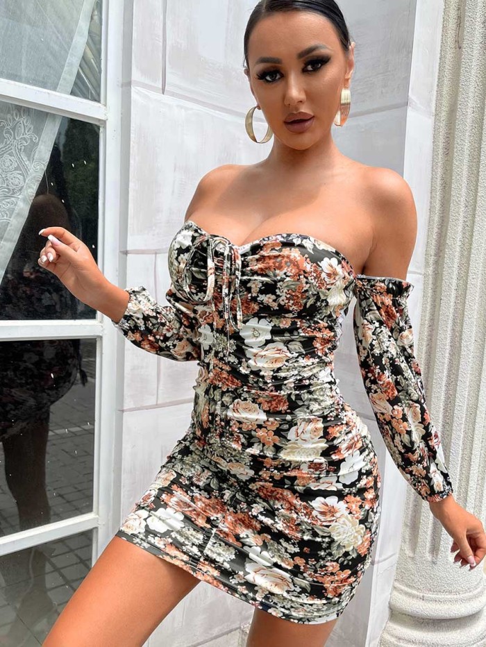 Plus Size Dress Amazon women new tube top printed sheath slim dress