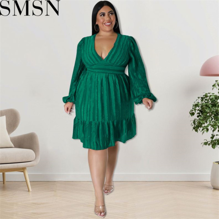 Plus Size Dress European and American women clothes wholesale supply Jacquard striped dress