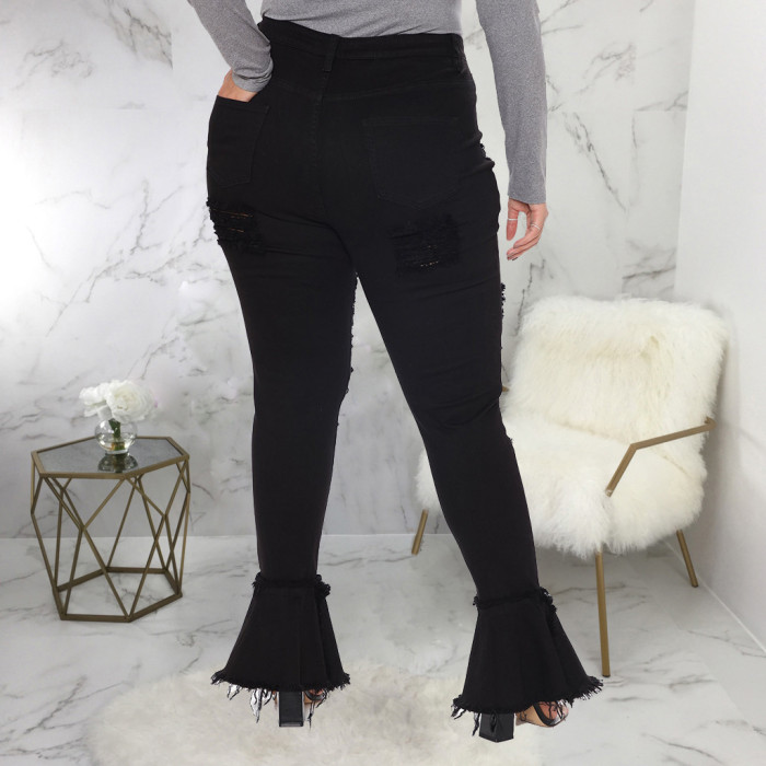 Fashion hole stitching micro flared pants